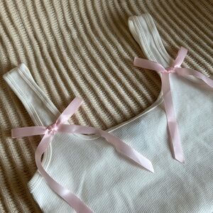 White Ribbed Tank Top with Pink Bows NWOT